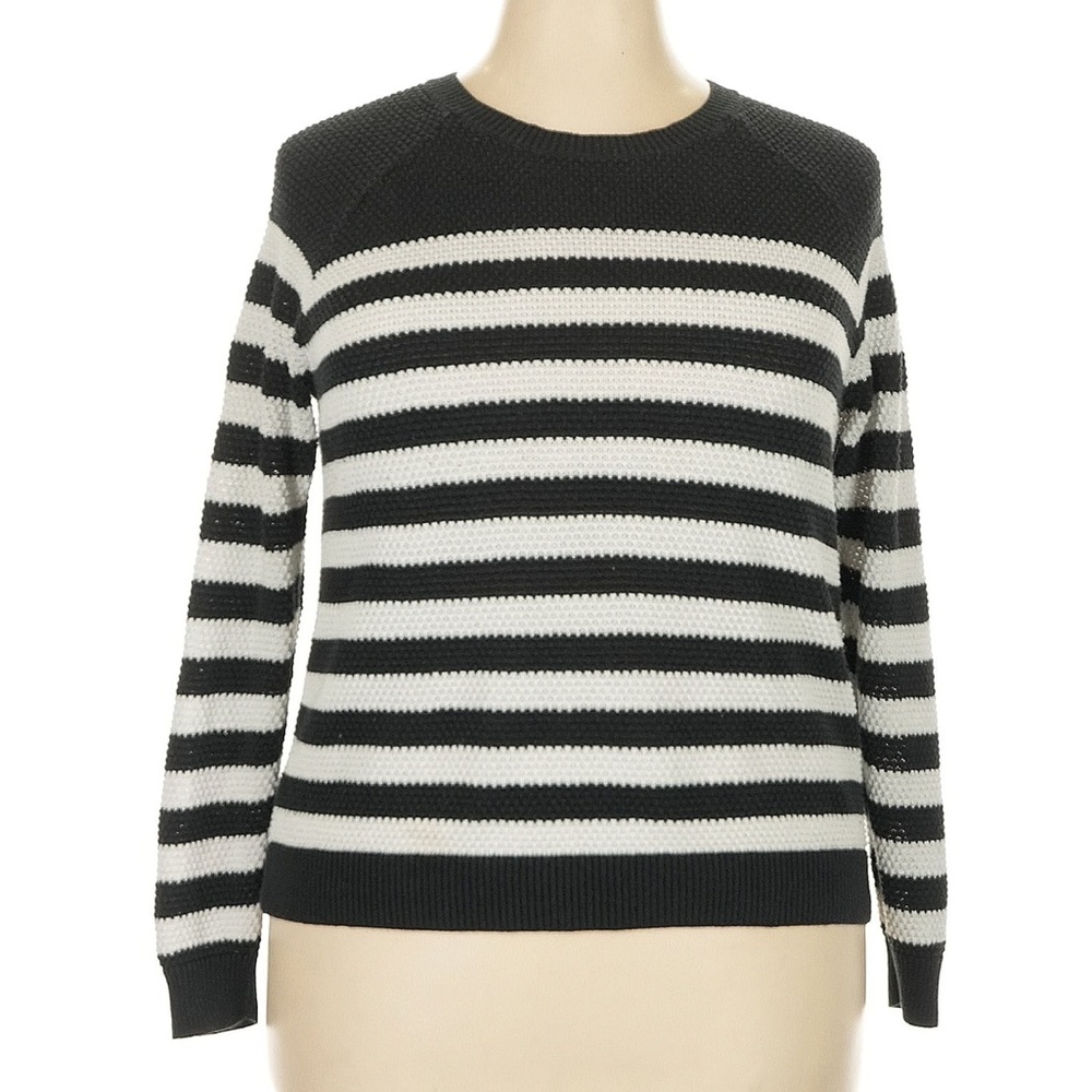 Old Navy Striped Cotton Sweater Nautical Black and White XXL